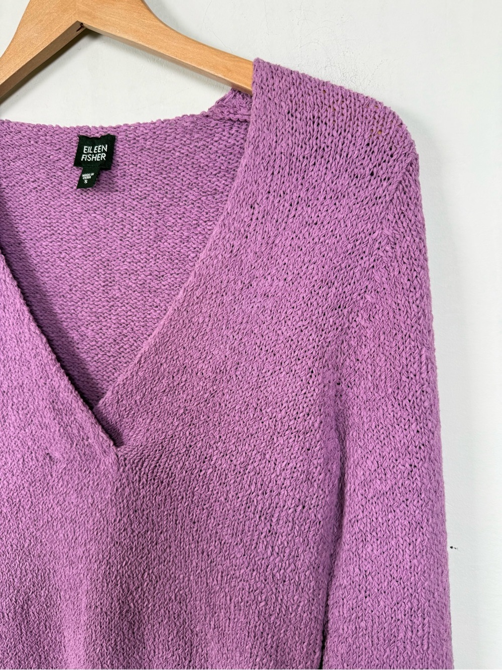 Eileen Fisher Lavender Cotton Blend Long Sleeve V-Neck Sweater Size S - Picture 3 of 11
